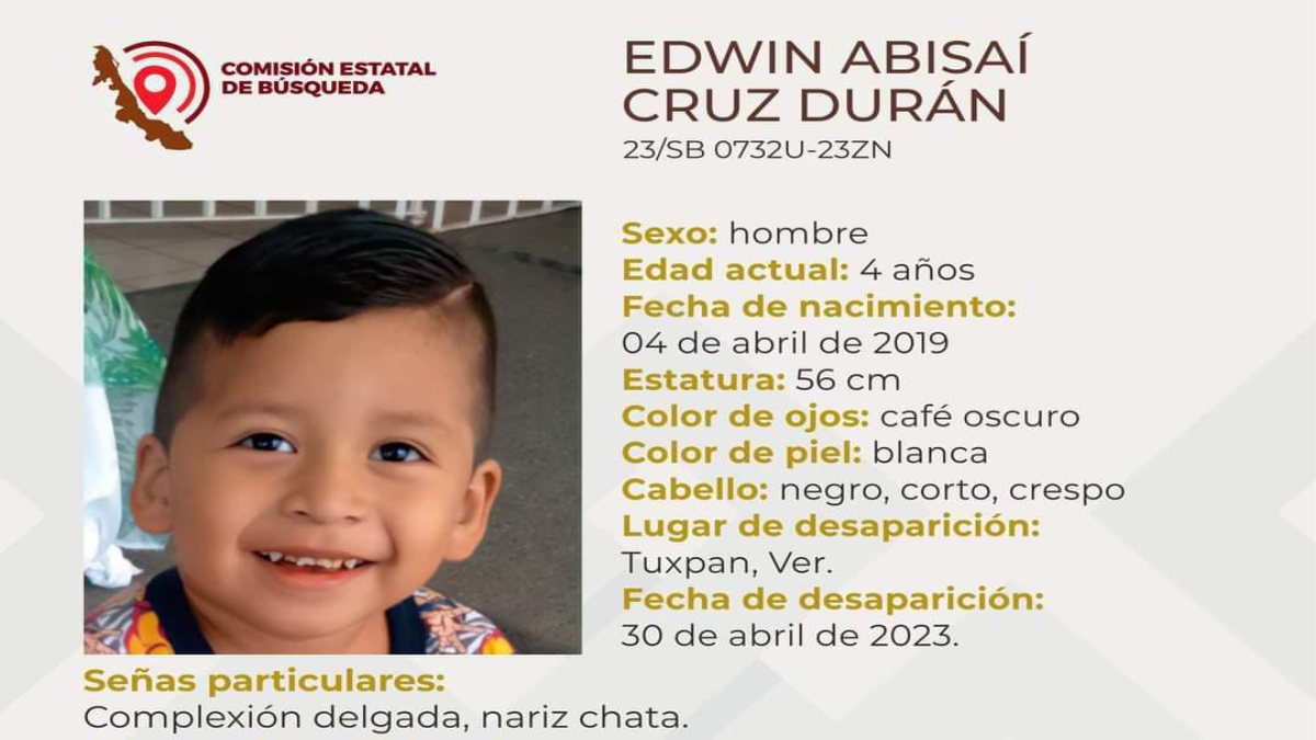 Buscan a Edwin Abisaí: se perdió en Tuxpan, Veracruz, en el Día del Niño