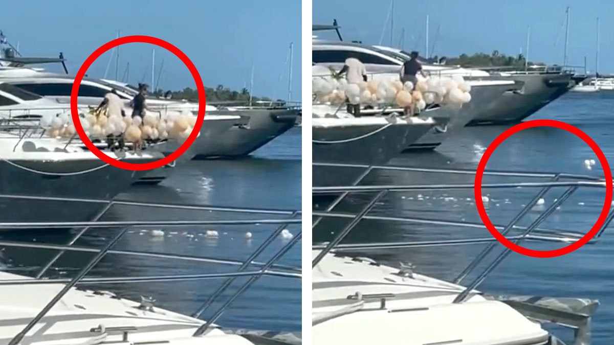 ¿No había bote? Captan a mujer tirando globos al mar después de una fiesta en yate
