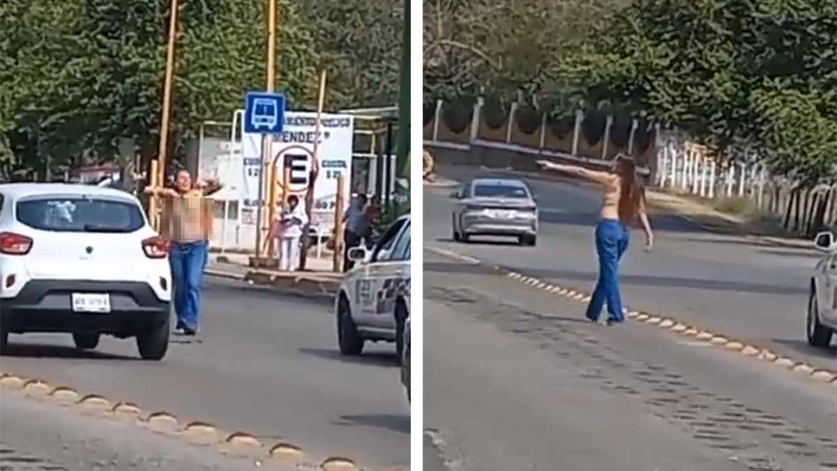 Mujer se desnuda en la calle para exigir que le regresen su plaza de maestra, en Tabasco
