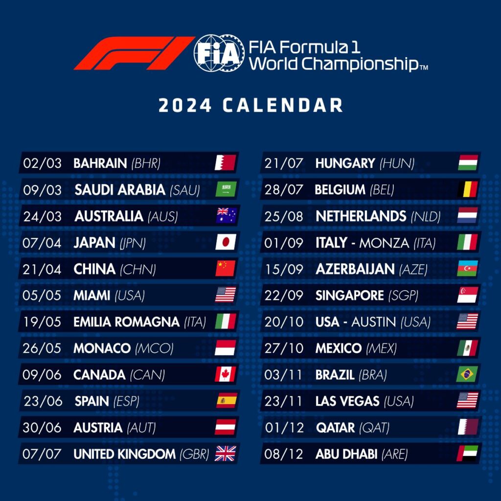 Calendario 2024 de la F1 ya hay fecha para el GP de México