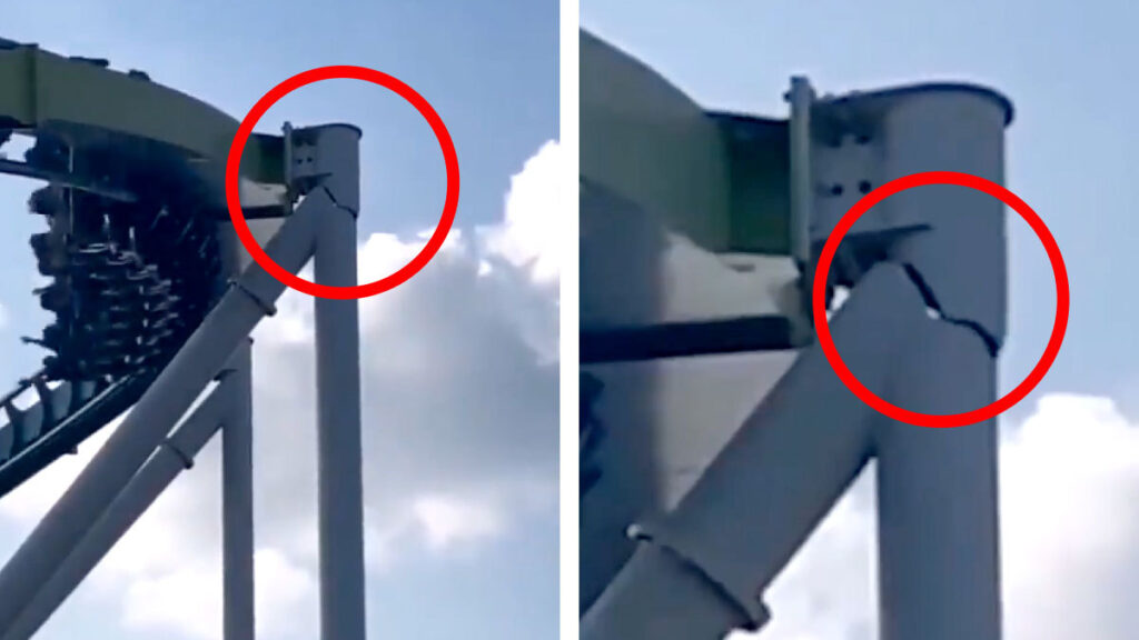 ¡Horror en las alturas! Captan impactante falla en montaña rusa mientras funcionaba