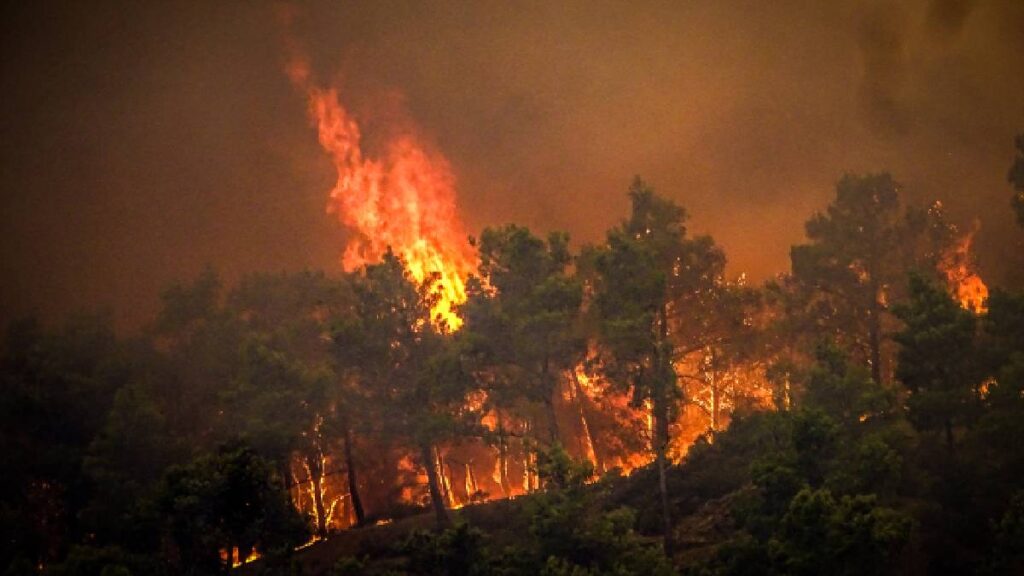 Fuerte incendio en la isla de Rodas en Grecia