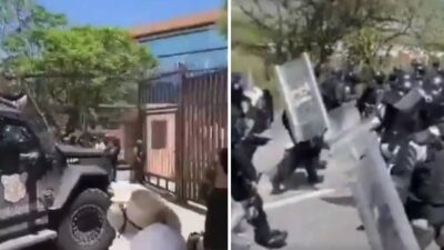 Manifestantes Retienen A Policias Toman Rinho Y Lo Impactan Contra Recinto Legislativo En Guerrero