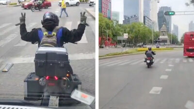 ¿Y si era una emergencia? Motociclista invade carril del Metrobús, no deja pasar ambulancia ¡y hasta se burla!