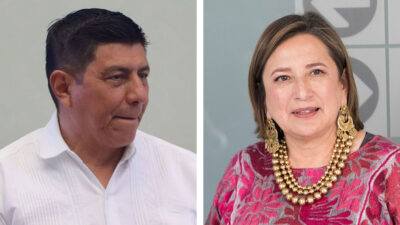Composición de fotografías del gobernador de Oaxaca Salomón Jara y la senadora Xóchitl Gálvez