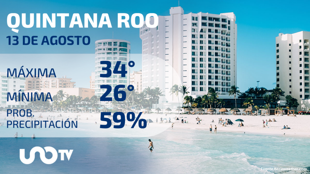 Quintana Roo, con un 59% de probabilidades de que se presenten lluvias