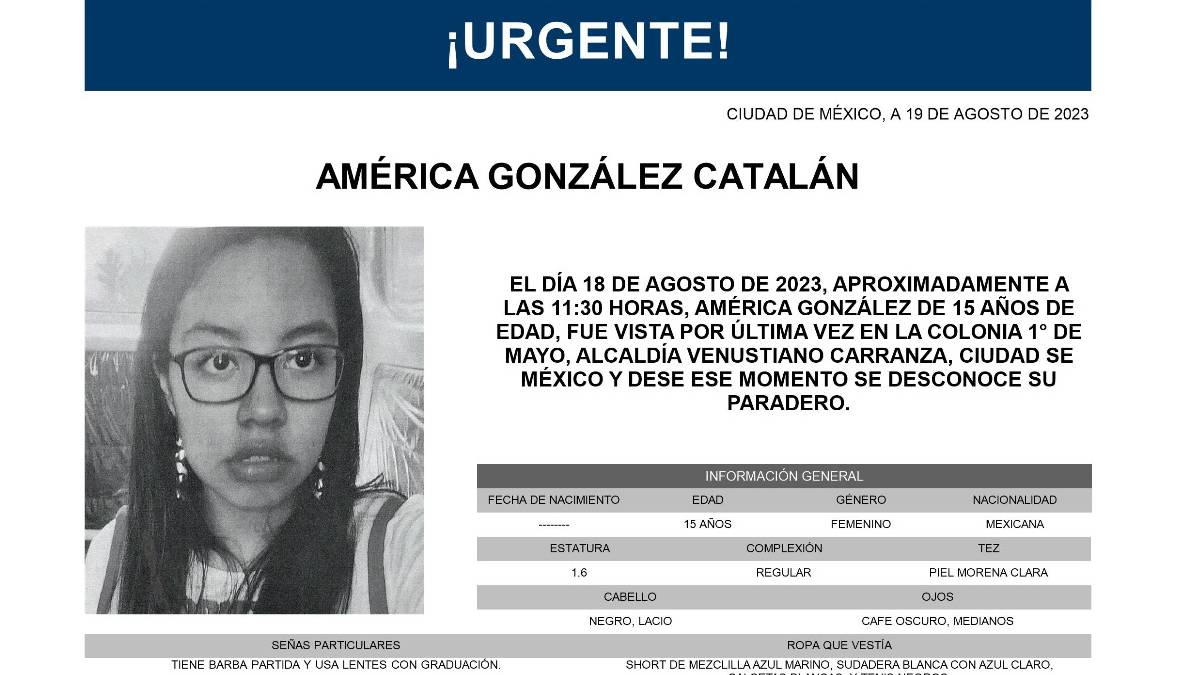 ¿La has visto? Activan Alerta Amber en CDMX para encontrar a América González Catalán