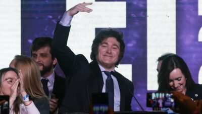 Argentina elecciones: Javier Milei tras su discurso al final de la jornada de las elecciones PASO