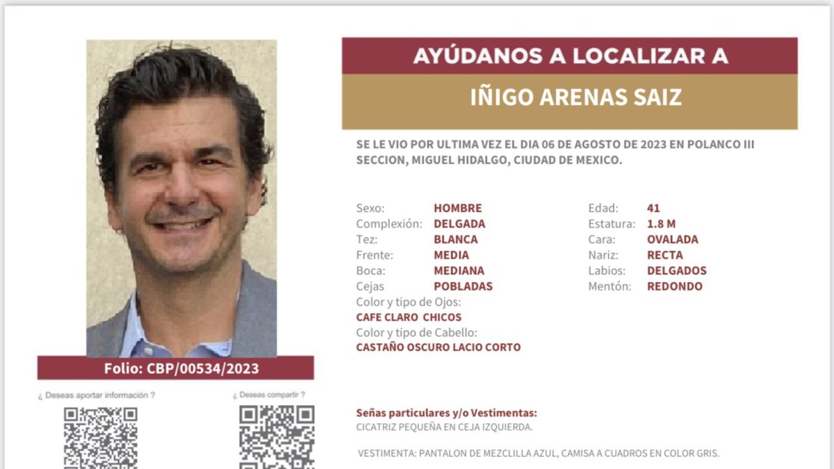 Buscan a empresario Iñigo Arenas Saiz; desapareció tras salir de centro nocturno en Polanco