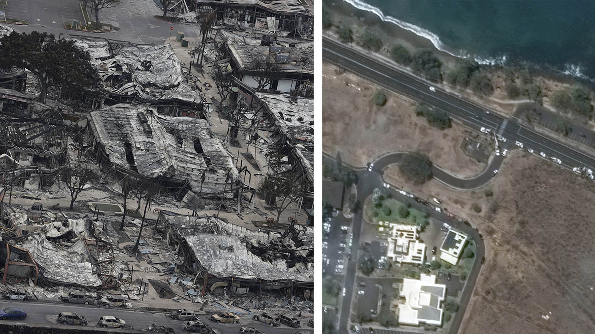 Przed i po pożarach na Hawajach