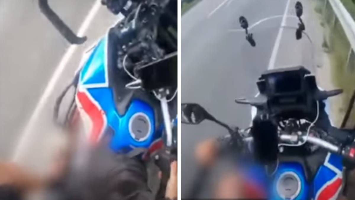 Fuertes imágenes: Motociclista pierde parte de su pie al intentar ganarle a un tráiler