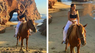 Salma Hayek monta a caballo y muestra envidiable figura