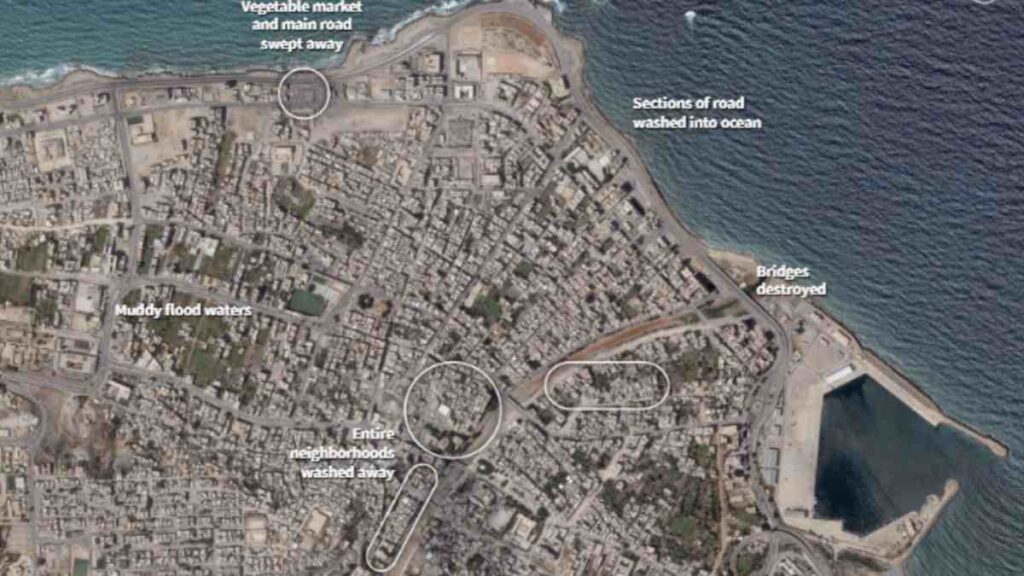 Derna, Libia, antes y después de inundaciones