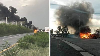 Queman camiones y bloquean Carretera Nacional en Nuevo León