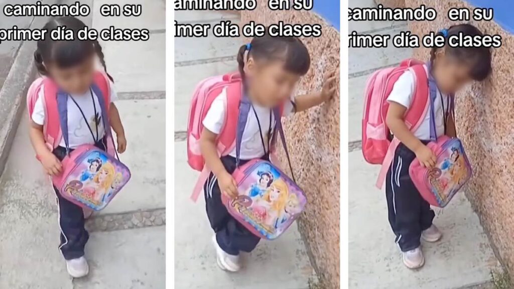 ¿Le cayó de peso? Niña se vuelve viral por “morirse de sueño” rumbo a la escuela