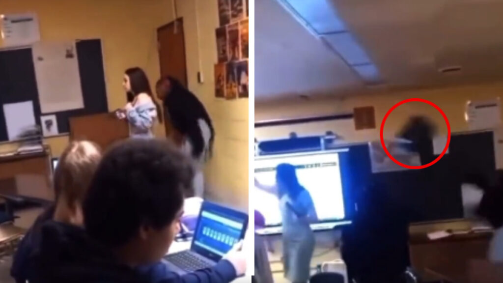 maestra recibe sillazo durante pelea entre alumnas de secundaria