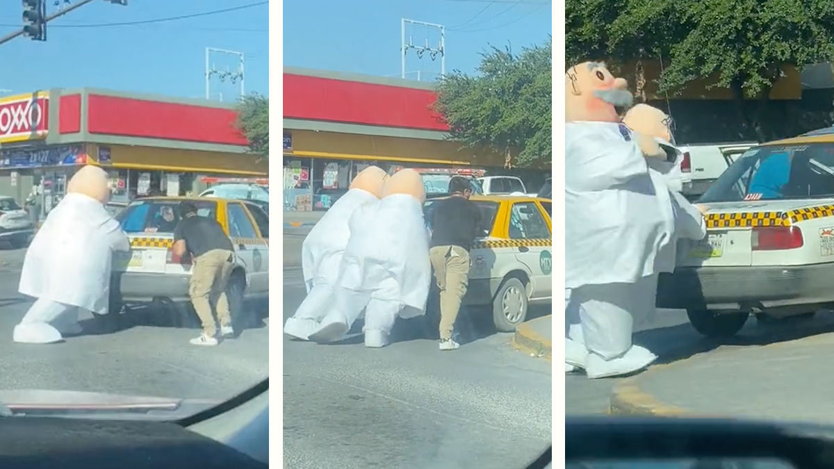 Ver para creer: botargas del Dr. Simi empujan carro de taxista que se quedó parado