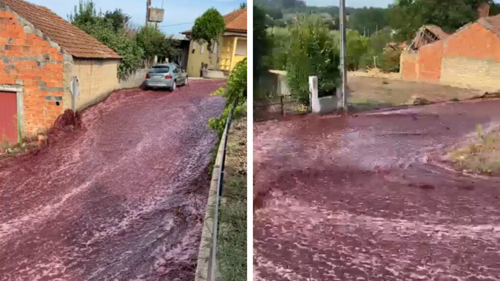 Aparece río de vino tinto en Portugal