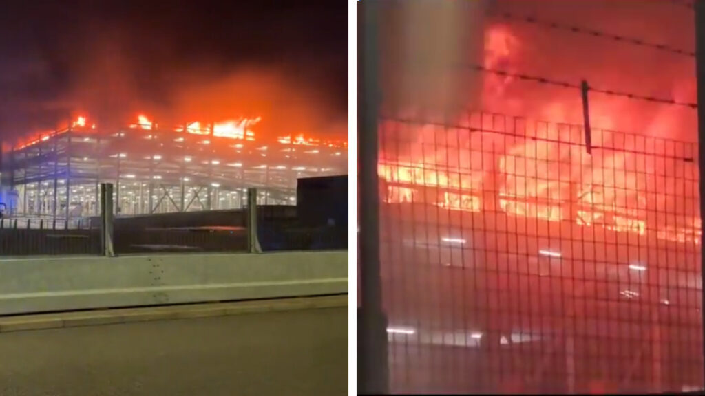 Enormes llamas consumen estacionamiento de aeropuerto en Londres