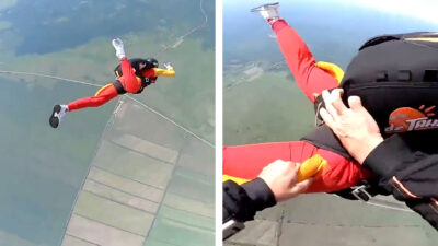 Instructor la salva de morir: mujer se lanza de avión y ¡no logra abrir su paracaídas!