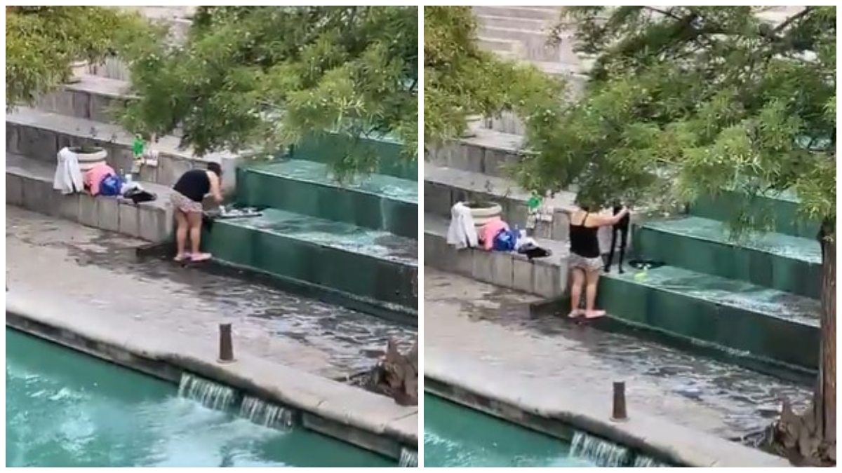 Captan a mujer lavando su ropa en turístico río artificial de Monterrey; video se viraliza