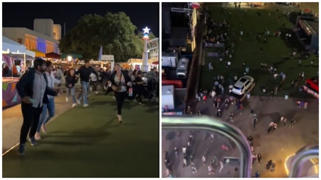 Gente huyendo tras tiroteo en Feria Estatal de Dallas, Texas.