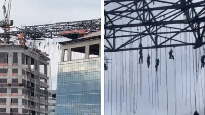Trabajadores quedan suspendidos en el aire tras colapsar andamio a más de 100 metros de altura en Brasil