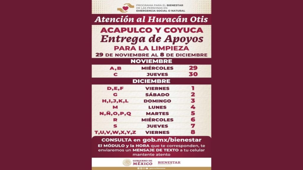 Calendario De Entrega apoyos limpieza acapulco