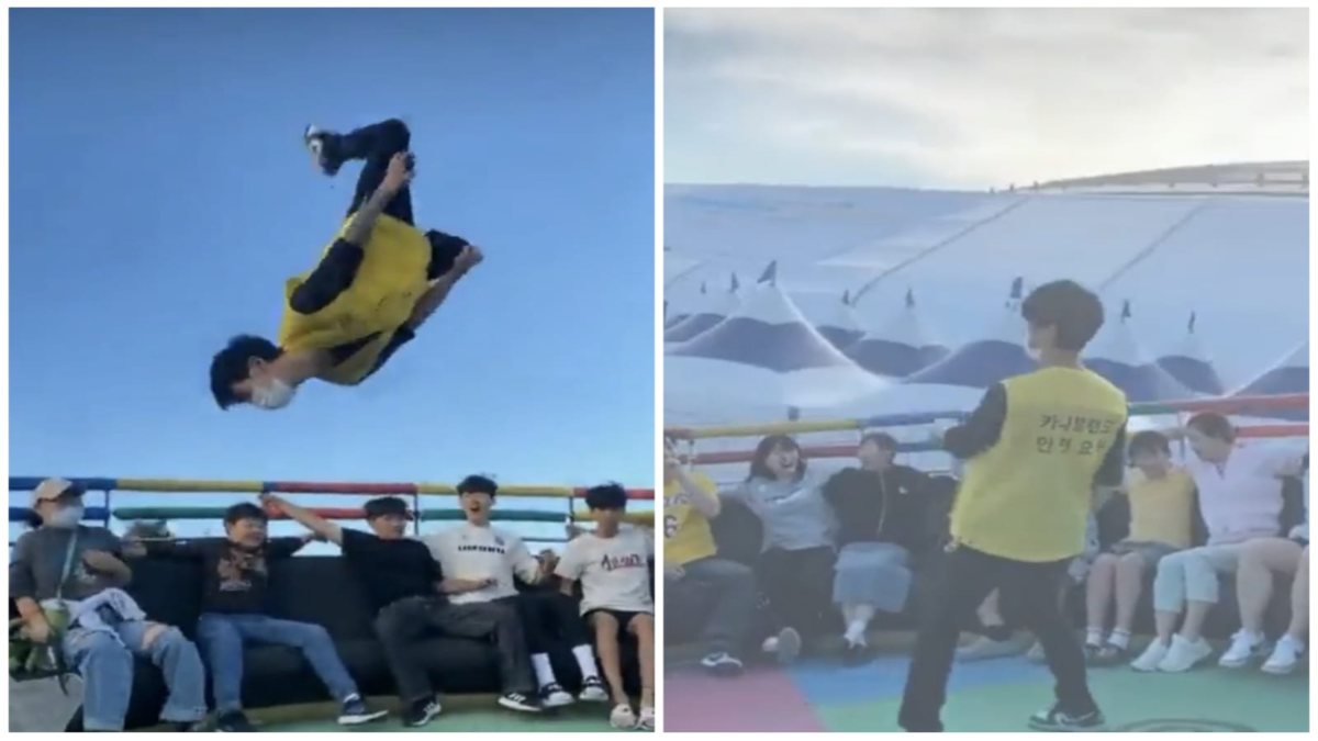 ¡La monja ya tiene competencia! Coreano sorprende con espectacular salto en medio de juego mecánico