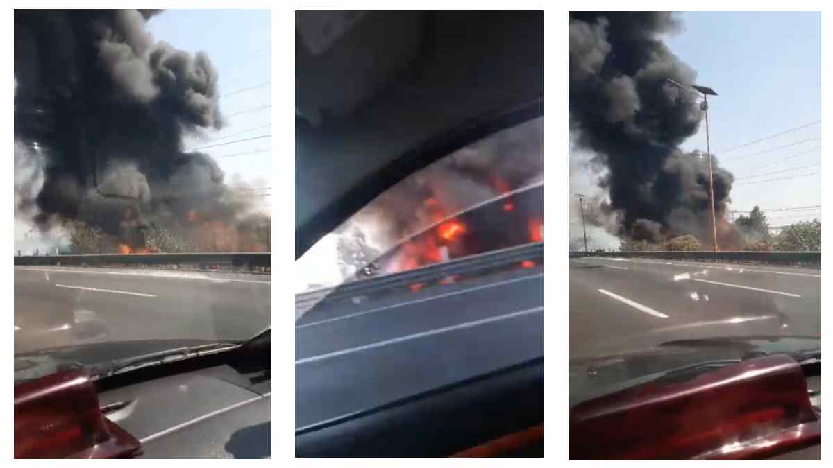 Fuerte incendio en San pedro Xalostoc, Ecatepec, a un costado de la autopista México-Pachuca