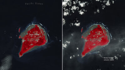 Captan a la nueva isla cerca de Japón desde el espacio; así se ve el antes y el después