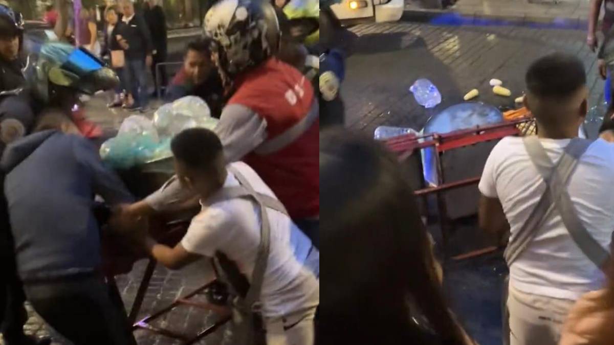 Policías tiran puesto de elotes; ciudadanos defienden a los comerciantes: video