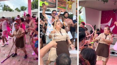 empleada de limpieza se roba show en pool party en hotel de Cancún