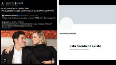 Desaparece cuenta de X, antes Twitter, de Vicente Fox tras señalamientos contra Mariana Rodríguez
