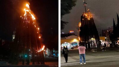 Se incendia árbol de Navidad en Tlalnepantla