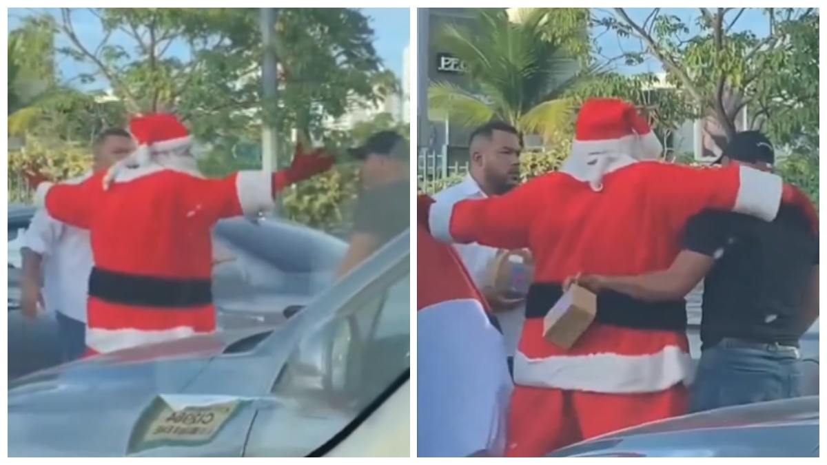 Lo que hace la Navidad: sujeto disfrazado de Santa Claus llega al rescate y evita pelea entre automovilistas