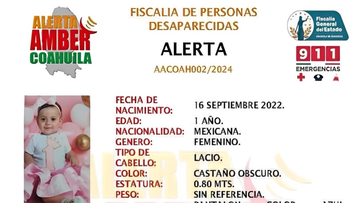 Se la llevó su tía: buscan a Sofía Alejandra, bebé de un año 4 meses desaparecida en Torreón