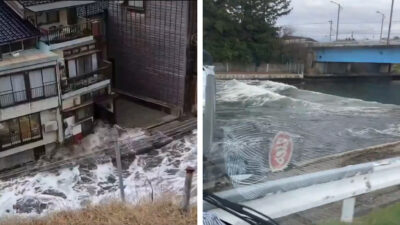 Captan violentas olas de tsunami en Japón tras sismos