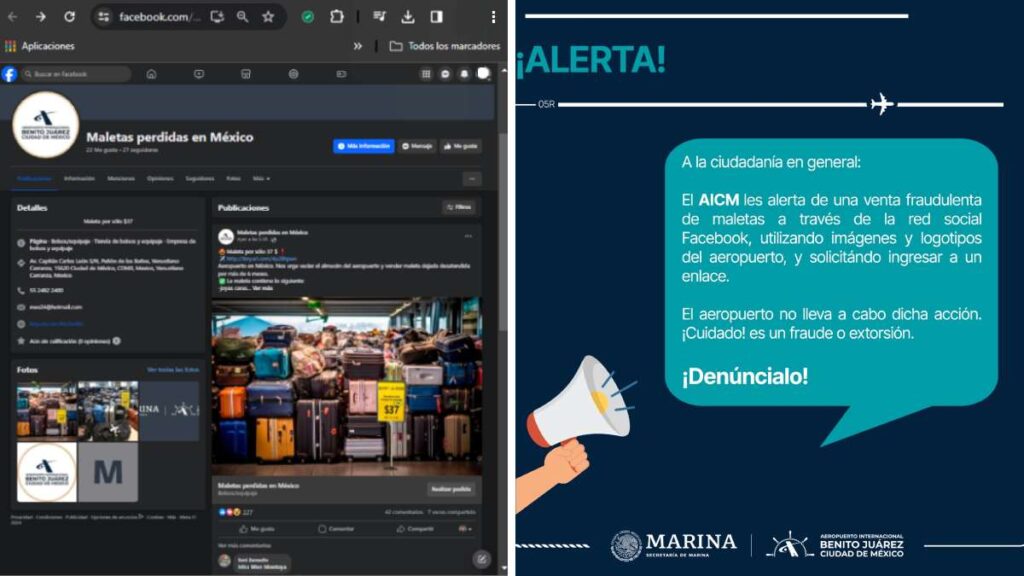 AICM alerta por fraude con venta de maletas