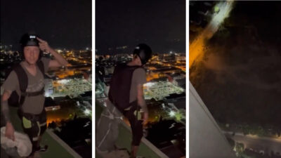 paracaidista se lanza del piso 29 de un edificio