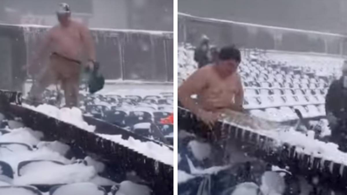¿Cuál frío? Aficionados de los Buffalo Bills se unen para limpiar la nieve del estadio y asegurar el juego