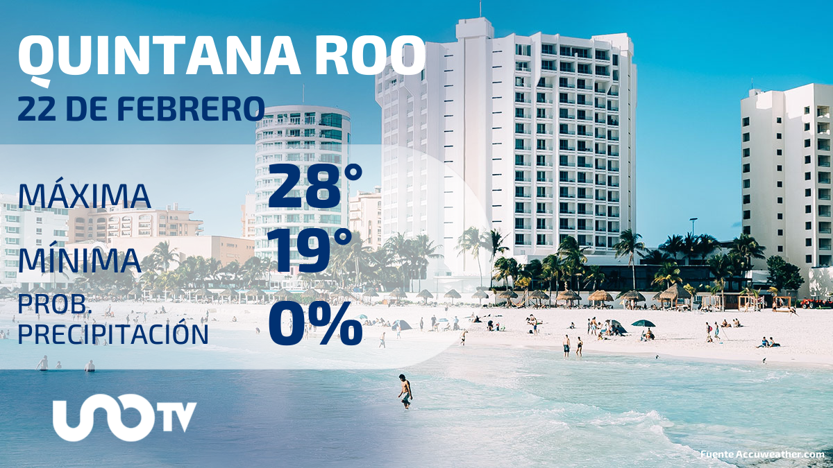 Clima en Quintana Roo para el 22 de febrero de 2024