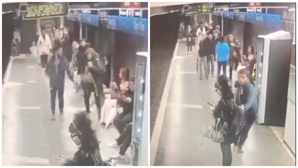 Capturas de video tomado por cámara de videovigilancia que muestra a hombre golpeando a mujeres en estación de Metro en Barcelona