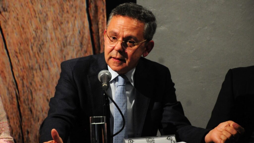 César Yáñez exsubsecretario de Gobernación durante una conferencia.