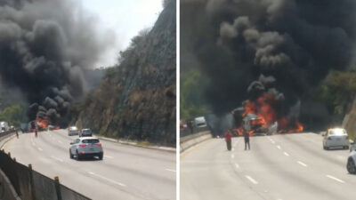 choque de tráileres incendia la autopista México Querétaro