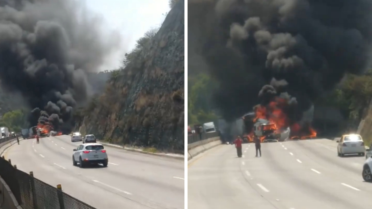 VIDEOS: choque de tráileres incendia la autopista México-Querétaro