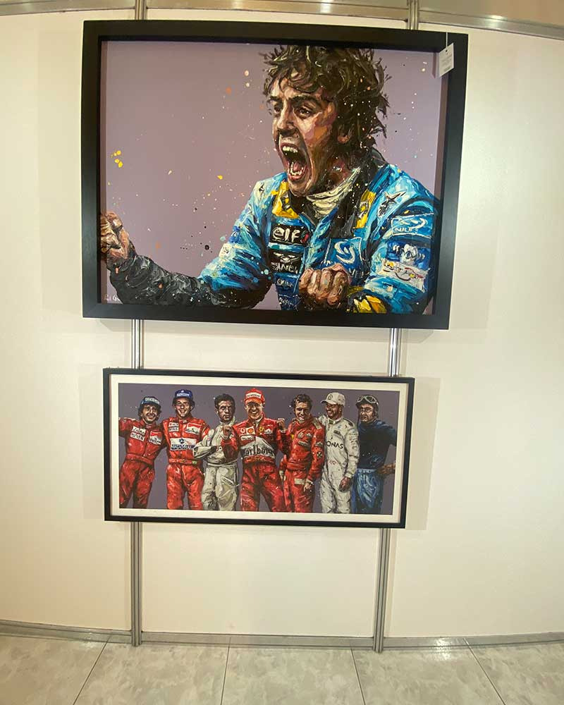 Cuadro Alonso Exposición memorabilia Fórmula 1