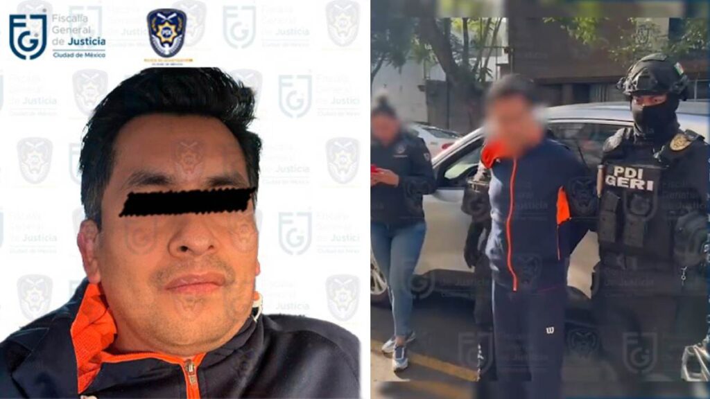 Detienen a hombre que acosaba a mujeres desnudo foto de detenido y foto de detenido escoltado por policias