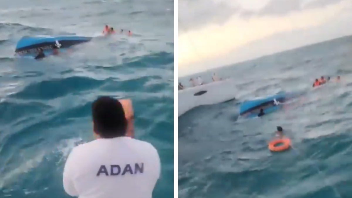 Completamente volteada: revelan video de últimos instantes de embarcación hundida en Isla Mujeres