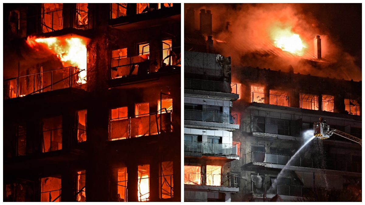 En llamas: incendio consume un edificio de 14 pisos en Valencia, España